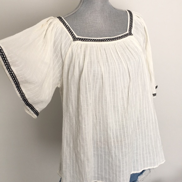 LOFT Textured Embroidered 100% Cotton Flowy Peasant Top, sz Medium - Picture 5 of 14